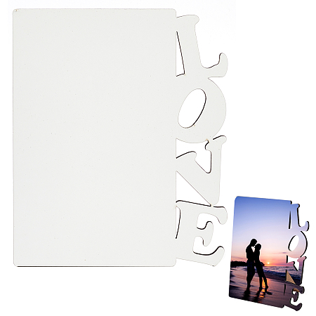 CREATCABIN Sublimation MDF Blanks Photo Frame, for Transfer Heat Press Printing Crafts, Rectangle with Word Love, White, Photo Frame: 180x150x5mm, Holder: 131x60x10mm