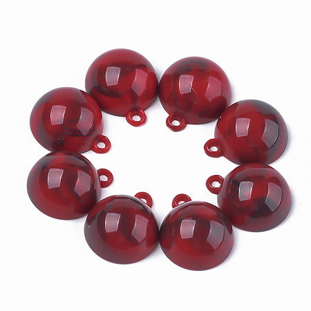 ARRICRAFT Acrylic Pendants, Imitation Gemstone Style, Half Round, Red, 18.5x15.5x8mm, Hole: 1.6mm
