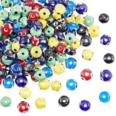 Olycraft Evil Eye Lampwork Beads, Rondelle, Mixed Color, 9~11x5~6mm, Hole: 2mm; 6 colors, 25pcs/color, 150pcs/box