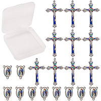 SUNNYCLUE Religion Theme Findings, with Alloy Enamel Crucifix Cross Pendants, Alloy Rosary Center Pieces Chandelier Component Links, Mixed Color, 49x31x5mm, 23x15x4mm; 20pcs/box