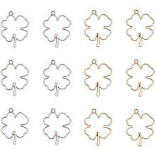 Olycraft Rack Plating Alloy Open Back Bezel Pendants, For DIY UV Resin, Epoxy Resin, Pressed Flower Jewelry, Irish Clover, Platinum & Golden, 44.5x34x3.8mm, Hole: 3mm