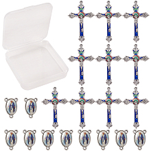 SUNNYCLUE Religion Theme Findings, with Alloy Enamel Crucifix Cross Pendants, Alloy Rosary Center Pieces Chandelier Component Links, Mixed Color, 49x31x5mm, 23x15x4mm; 20pcs/box