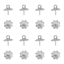 Unicraftale Stainless Steel Peg Bails Pendants, Cup Peg Bails,for Half-Drilled Beads, 8-Petal, Flower, Stainless Steel Color, 8x7.5x7.5mm, Hole: 1.2mm, Pin: 0.6mm; 100pcs/box