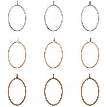 Olycraft Rack Plating Alloy Open Back Bezel Pendants, For DIY UV Resin, Epoxy Resin, Pressed Flower Jewelry, Oval, Mixed Color, 39x23.8x3.5mm, Hole: 2.8mm