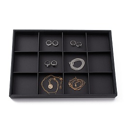 Honeyhandy Stackable Wood Display Trays Covered By Black Leatherette, 12 Compartments, Black, 35x24x3cm