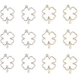 Olycraft Rack Plating Alloy Open Back Bezel Pendants, For DIY UV Resin, Epoxy Resin, Pressed Flower Jewelry, Irish Clover, Platinum & Golden, 44.5x34x3.8mm, Hole: 3mm