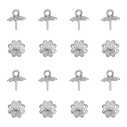 Unicraftale Stainless Steel Peg Bails Pendants, Cup Peg Bails,for Half-Drilled Beads, 8-Petal, Flower, Stainless Steel Color, 8x7.5x7.5mm, Hole: 1.2mm, Pin: 0.6mm; 100pcs/box