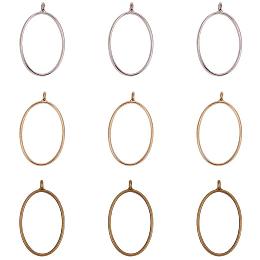 Olycraft Rack Plating Alloy Open Back Bezel Pendants, For DIY UV Resin, Epoxy Resin, Pressed Flower Jewelry, Oval, Mixed Color, 39x23.8x3.5mm, Hole: 2.8mm