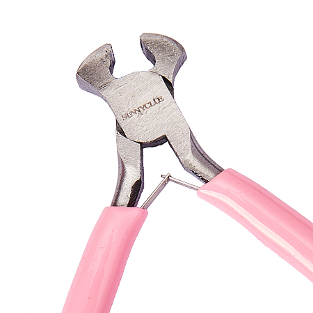 SUNNYCLUE 45# Carbon Steel Jewelry Pliers, End Cutting Pliers, Polishing, Pink, 98.5x77x9mm
