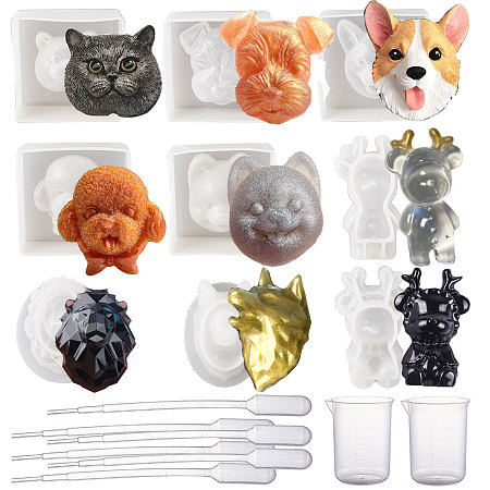 SUNNYCLUE DIY Silicone Molds Sets, Resin Casting Molds, For UV Resin, Epoxy Resin Jewelry Making, with Plastic Measuring Cup and Pipettes, Clear