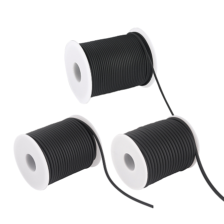 Arricraft Hollow Pipe PVC Tubular Synthetic Rubber Cord, Wrapped Around White Plastic Spool, Black, 2~4mm, Hole: 1~2mm; 3rolls