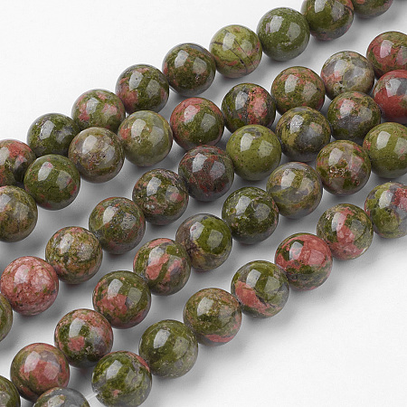 ARRICRAFT Natural Unakite Bead Strands, Round, 10~10.5mm, Hole: 1.5mm, about 38pcs/strand, 15.3 inches(39cm)
