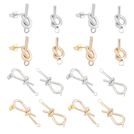 Unicraftale Brass Stud Earring Findings, with 316 Stainless Steel Pins, Loop and 16PCS Ear Nuts, Golden & Stainless Steel Color, Earring Findings: 8pairs/box