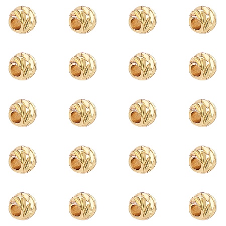 ARRICRAFT Carved Brass Beads, Long-Lasting Plated, Round, Golden, 3.5~4x3mm, Hole: 2mm, 200pcs/box