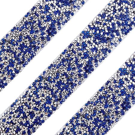 FINGERINSPIRE Glitter Resin Hotfix Rhinestone, Hot Melt Adhesive on the Back, Rhinestone Trimming, Costume Accessories, Medium Blue, 29x2mm; 91cm/Board.