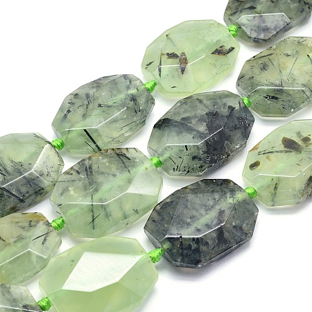 Arricraft Natural Prehnite Beads Strands, Polygon, Faceted, 28~31x22~24x8~10mm, Hole: 2mm, about 12pcs/strand, 15.7~15.9 inches(40~40.5cm)