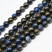 Arricraft Electroplate Gemstone Natural Pyrite Round Beads Strands, Dyed, Blue, 8mm, Hole: 1mm, about 50pcs/strand, 15.74 inches
