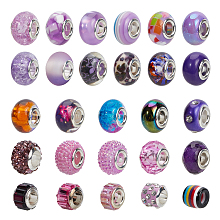 NBEADS Acrylic & Resin & Polymer Clay Rhinestone European Beads, Large Hole Beads, with Silver Color Core, Rondelle, Mixed Color, Beads: 13.5~14x8~10mm, Hole: 5mm, 54pcs/bag; 1bag/box