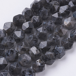 ARRICRAFT Natural Black Labradorite Beads Strands, Faceted, Round, 8x7mm, Hole: 1mm, about 49pcs/strand, 15.3 inches(39cm)