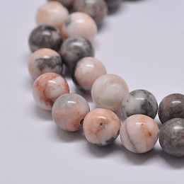 Arricraft Natural Pink Zebra Jasper Beads Strands, Round, 4mm, Hole: 1mm, about 93pcs/strand, 15.2 inches