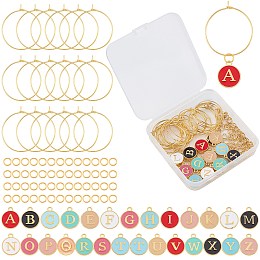 SUNNYCLUE 1 Box 26 Set Drink Identifiers Markers Wine Glass Tag Charms Including Alphabet Letter Alloy Enamel Pendants Brass Charm Rings Jump Rings for Party Favors Family Gathering