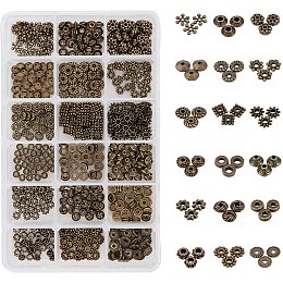 PandaHall Elite 540pcs 18 Styles Antique Bronze Tibetan Style Alloy Spacer Beads Jewelry Findings Accessories for Bracelet Necklace Jewelry Making