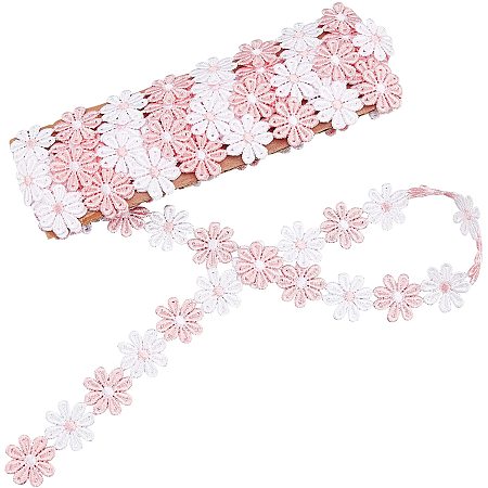 Gorgecraft Flower Polyester Trim Ribbon, for Dress Hair Band Clothes Decoration, Pink, 1