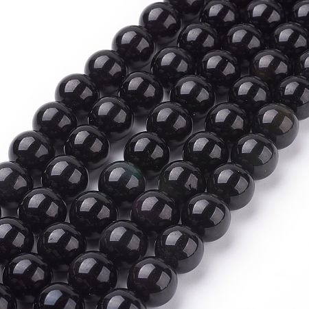 Arricraft Natural Obsidian Beads Strands, Round, Grade AA, Black, 12mm
