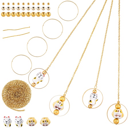 SUNNYCLUE DIY Pendant Decoration Making Kits, include Brass Beads, Porcelain Beads, Non-Magnetic Synthetic Hematite Beads, Iron Cable Chains & Pins, Golden, 30x0.8mm, Hole: 0.6mm, 4pcs