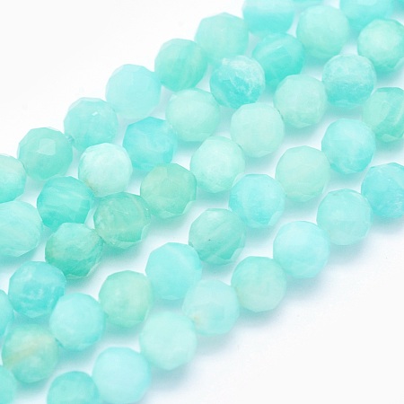 Arricraft Natural Amazonite Beads Strands, Round, Faceted, 4mm, Hole: 0.5mm, about 93pcs/strand, 15.5 inches(39.5cm)