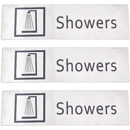 Gorgecraft 430 Stainless Steel Sign Stickers, with Double Sided Adhesive Tape, for Wall Door Accessories Sign, Rectangle with Showers, Stainless Steel Color, 5x17.15x0.2cm, 3pcs