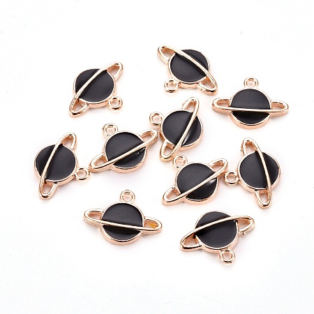 Pandahall Elite About 100pcs Planet Shape Jewelry Charms Pendants Alloy Enamel Charms Black for Jewelry Making and DIY Crafts