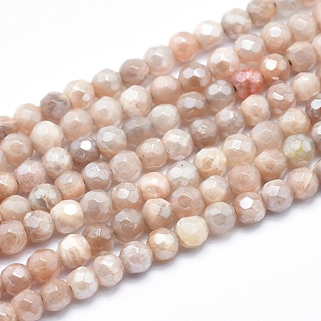 Arricraft Electroplate Natural Sunstone Beads Strands, Faceted, Round, 4mm, Hole: 0.8mm, about 103pcs/strand, 15.7 inches