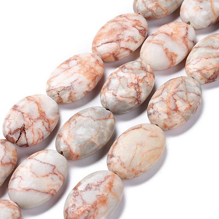 ARRICRAFT Natural Netstone Beads Strands, Oval, 28~30x18~20x6~7mm, Hole: 1.6mm, about 13pcs/strand, 14.84 inches(37.7cm)