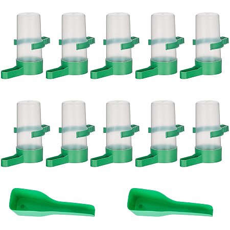 No Drip Small Animal Water Bottle and Plastic Pet Food Scoops, for Small Pet/Bunny/Ferret/Hamster/Guinea Pig/Rabbit, Green, 44.5~70x38x32.5x8~28x72mm; Capacity: 60ml