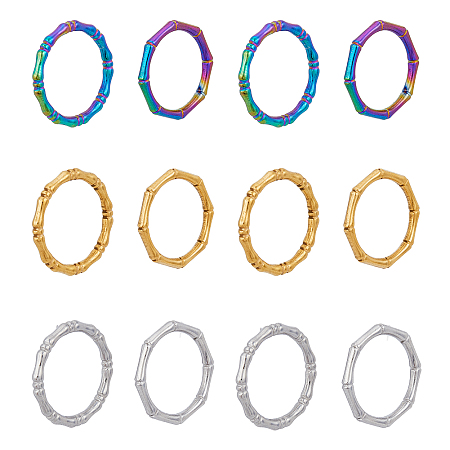 DICOSMETIC 12Pcs 6 Style 304 Stainless Steel Bamboo Sticker Finger Ring for Women, Mixed Color, Inner Diameter: 17.9mm~18.1mm, 2Pcs/style