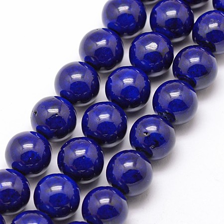 Arricraft Fossil Beads, Dyed, Round, Dark Blue, 8mm, Hole: 0.8mm, about 50pcs/strand, 16 inches