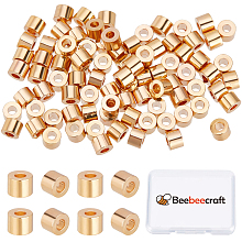 Beebeecraft 100Pcs/Box Crimp Tube Beads 18K Gold Plated Brass Crimping Tube Spacers 2mm Cord End Caps Loose Stopper Beads for Earring Necklace