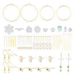 Arricraft DIY Bohemia Earring Making Kit, Including Brass Wine Glass Charm Rings & Earring Hooks, Acrylic Leaf & Glass Teardrop & Glass Pendants & Beads, Alloy Stud Earring Findings, Golden, 270Pcs/box