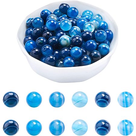ARRICRAFT Natural Striped Agate/Banded Agate Beads Strands, Dyed, Round, 8mm, Hole: 1mm; about 47pcs/Strand, 14.96 inches(38cm); 2strands/box