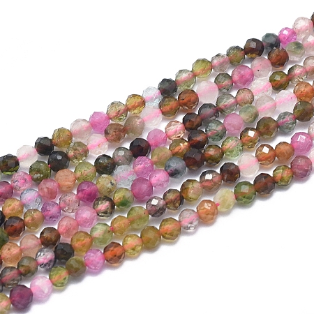 ARRICRAFT Natural Tourmaline Beads Strands, Grade AAA, Faceted, Round, 4~4.5mm, Hole: 0.7mm, about 88~104 pcs/Strand, 15.15 inches(38.5cm)