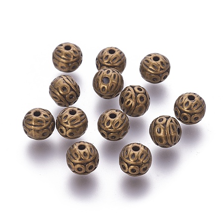 Pandahall Elite About 100 Pieces Tibetan Style Round Beads Alloy Spacer Bead Diameter 8mm for Jewelry Making Antique Bronze