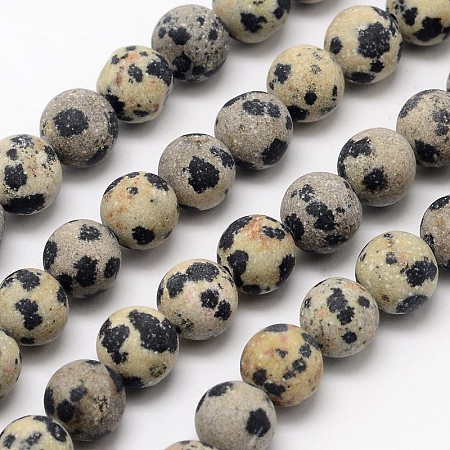 Arricraft Natural Dalmatian Jasper Beads Strands, Frosted, Round, 6mm, Hole: 0.8mm, about 60pcs/strand, 14.1 inches