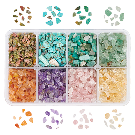 OLYCRAFT Natural & Synthetic Mixed Gemston Chip Beads, No Hole/Undrilled, 2~8x2~4mm; 8 materials, 27g/material, 216g/box