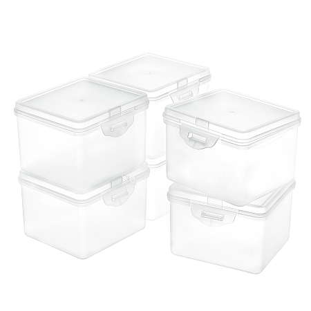 BENECREAT Polypropylene(PP) Plastic Boxes, Bead Storage Containers, with Hinged Lid, Rectangle, White, 9.2x10.15x7.15cm, Inner Size: 9.5x8.4cm; 6pcs/box