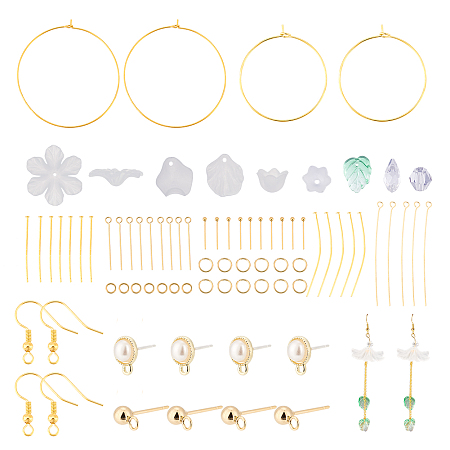 Arricraft DIY Bohemia Earring Making Kit, Including Brass Wine Glass Charm Rings & Earring Hooks, Acrylic Leaf & Glass Teardrop & Glass Pendants & Beads, Alloy Stud Earring Findings, Golden, 270Pcs/box