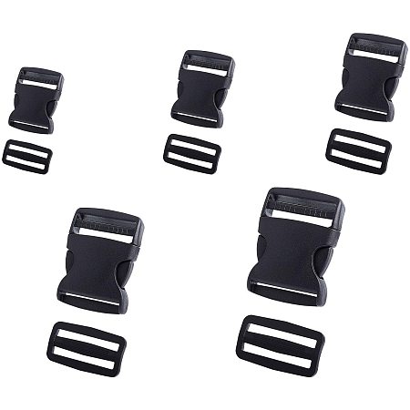 Plastic Adjustable Quick Side Release Buckles & Buckle Clasps, for Luggage Straps Backpack Repairing, Rectangle, Black, 23x27.5x4mm, Hole: 4x21mm; 80pcs/set