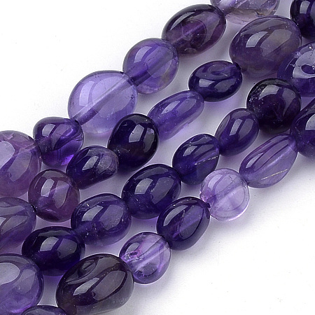 Honeyhandy Natural Amethyst Beads Strands, Oval, 6~12x5~8x3~8mm, Hole: 1mm, about 50~57pcs/strand, 15.7 inch