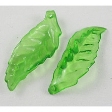 Honeyhandy Transparent Acrylic Pendants, Leaf, Green, about 27~30mm long, 10mm wide, 2mm thick, hole: 1.5mm, about 1500pcs/500g