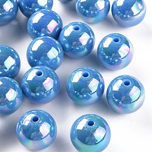 Honeyhandy Opaque Acrylic Beads, AB Color Plated, Round, Deep Sky Blue, 20x19mm, Hole: 2~3mm, about 111pcs/500g